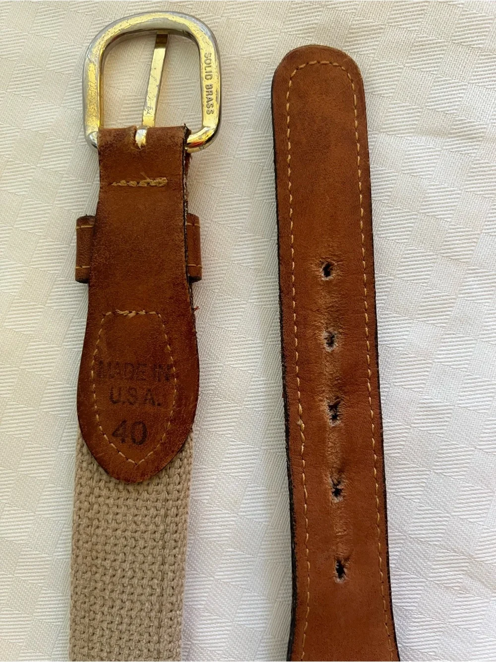 Zep-Pro Brown Leather and Canvas Belt with Fish Logo and Solid Brass Buckle